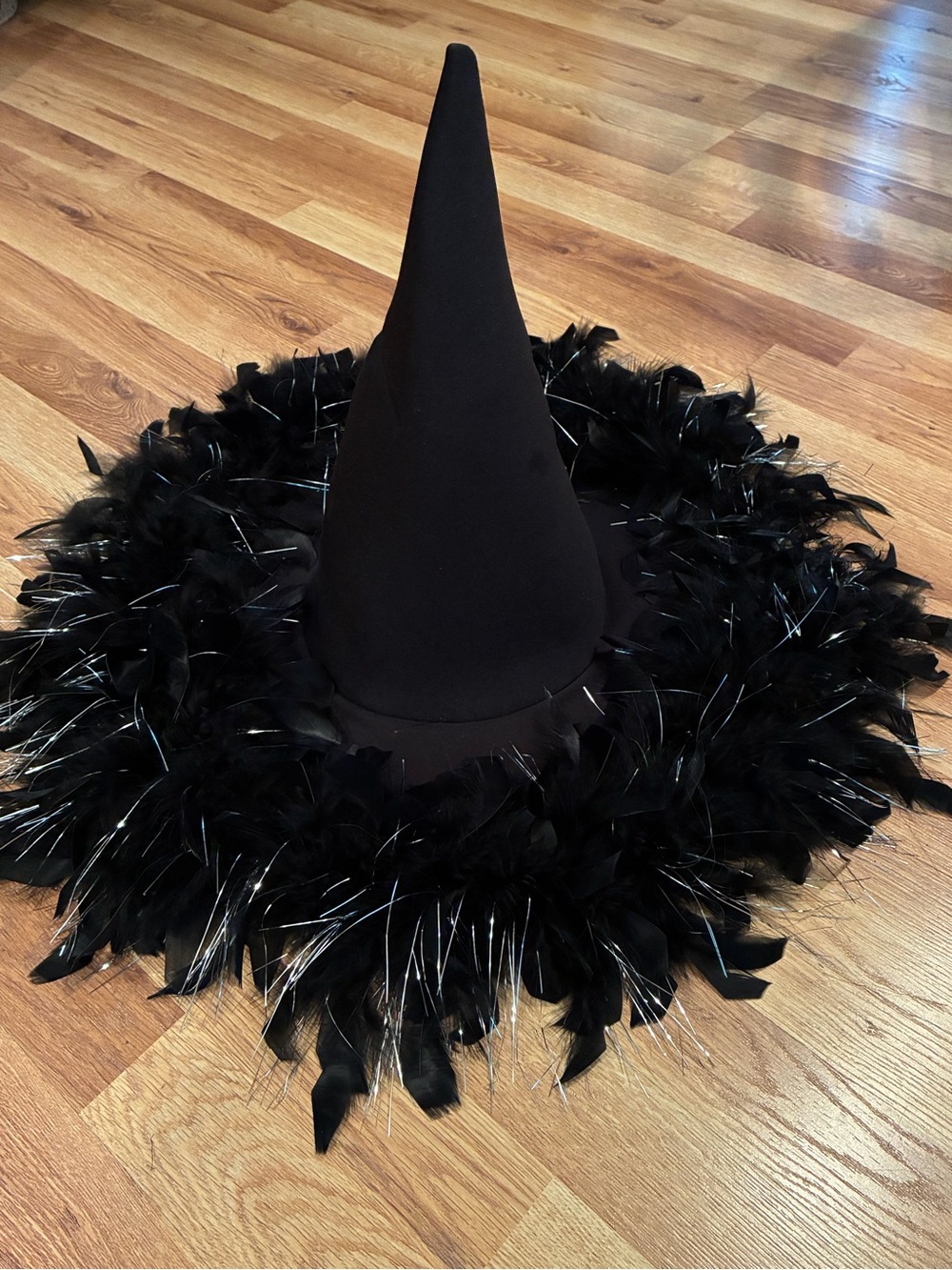 Fancy Witch's Witches Hat Halloween Costume Flouncy Feathers Black Tall Pointy
